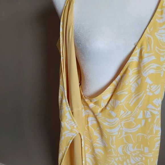 Nine West Faux Wrap Midi Dress Sz XL New Yellow Tropical - Picture 6 of 10